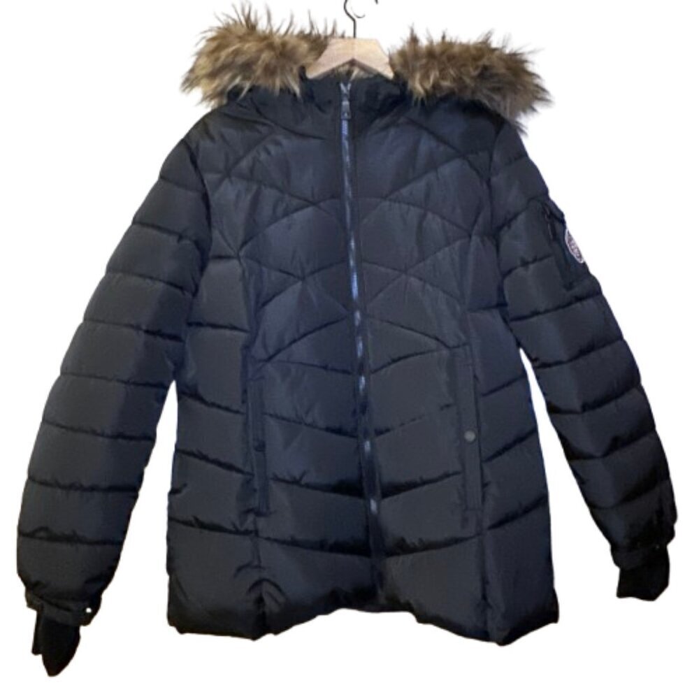 Junior's XL Madden Puffer Jacket Black Faux Fur Removable Hood